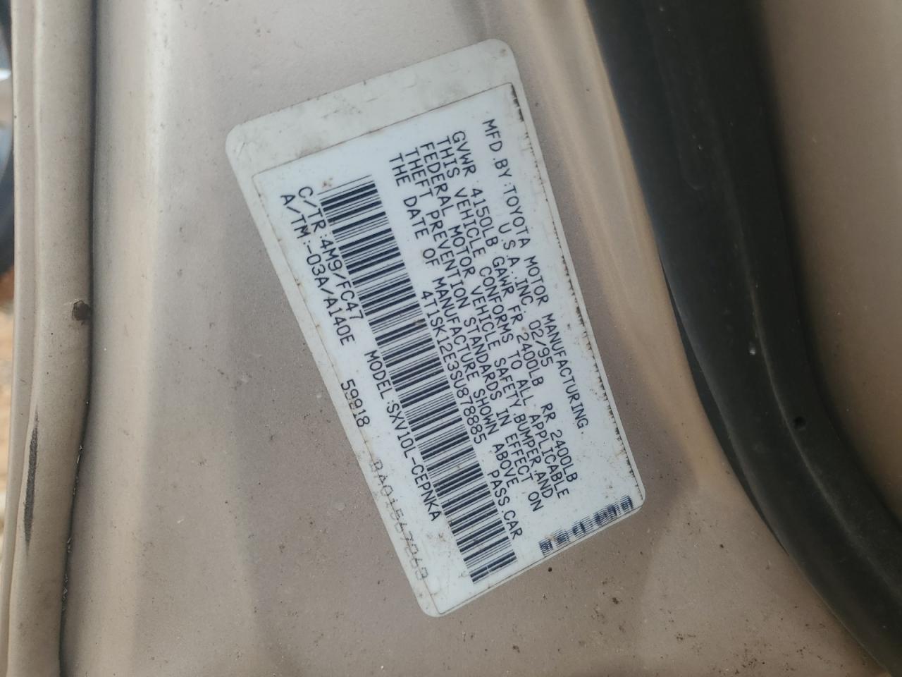 1995 Toyota Camry Le VIN: 4T1SK12E3SU878885 Lot: 57941085