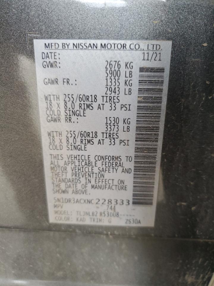 2022 Nissan Pathfinder S VIN: 5N1DR3ACXNC228333 Lot: 56758475