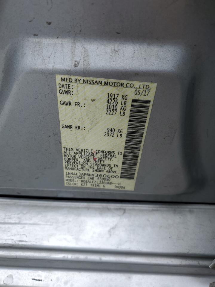 2017 Nissan Altima 2.5 VIN: 1N4AL3AP6HN360600 Lot: 56525555