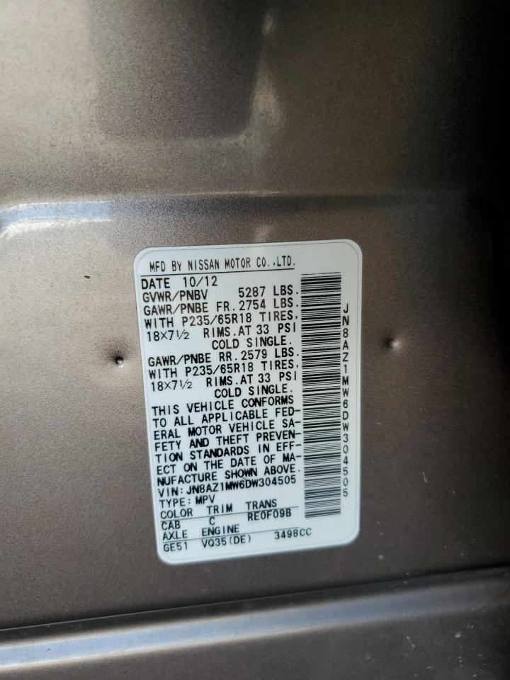2013 Nissan Murano S VIN: JN8AZ1MW6DW304505 Lot: 57616365