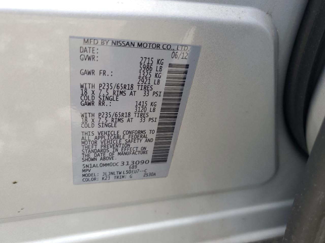 2013 Infiniti Jx35 VIN: 5N1AL0MM0DC313090 Lot: 58193545