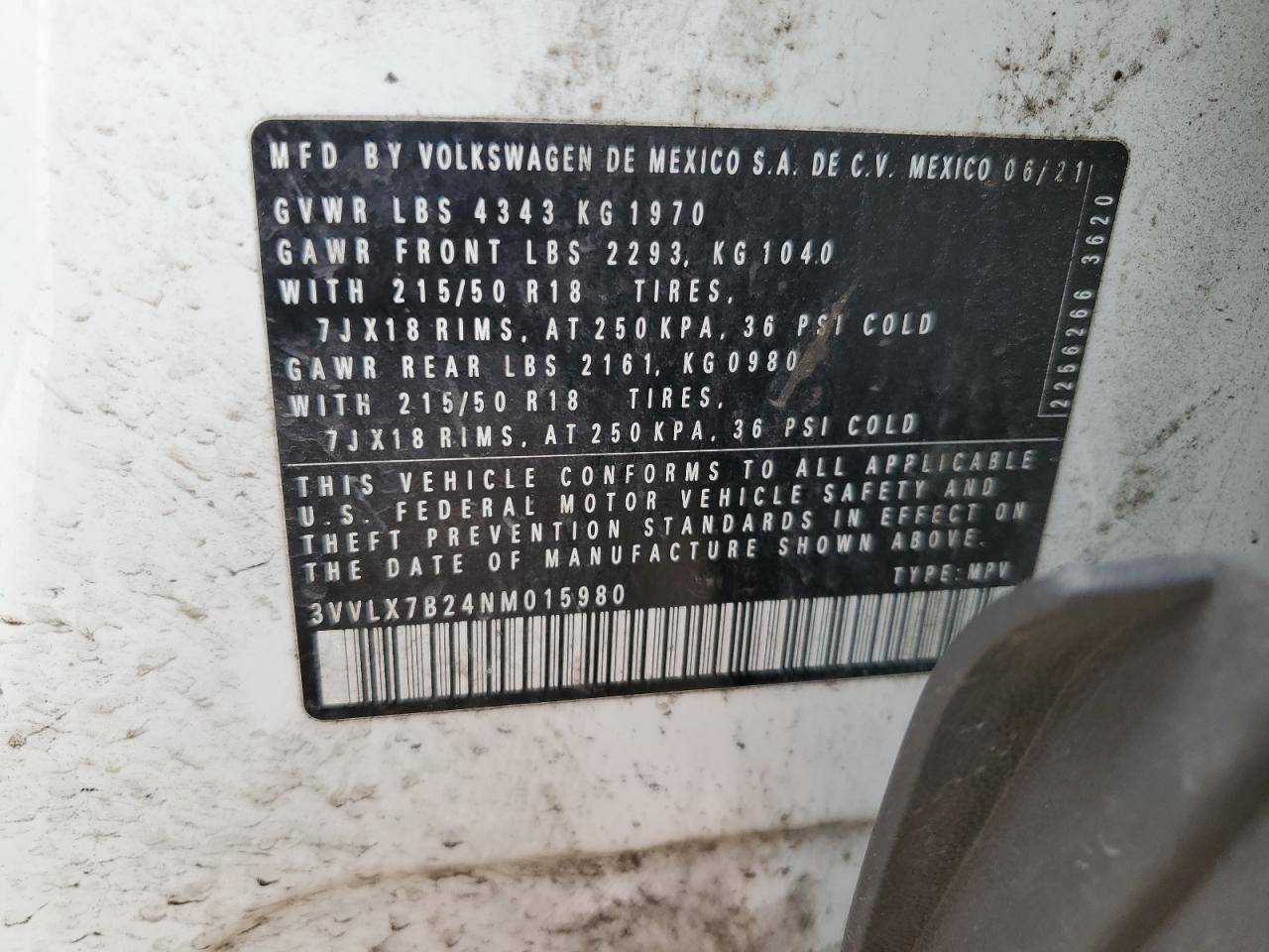 2022 Volkswagen Taos Se Iq Drive VIN: 3VVLX7B24NM015980 Lot: 55264045
