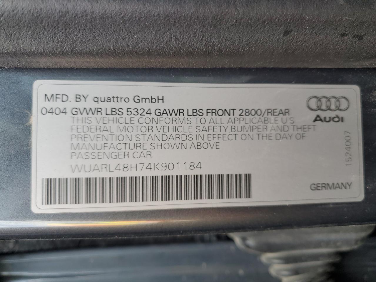 2004 Audi S4 Quattro Cabriolet VIN: WUARL48H74K901184 Lot: 58092545