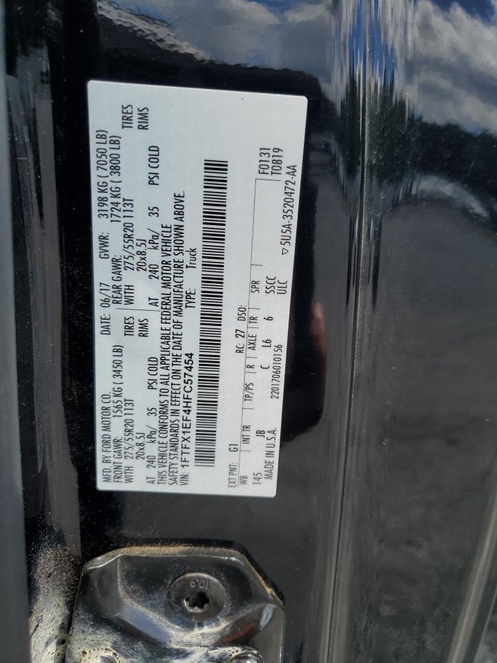 2017 Ford F150 Super Cab VIN: 1FTFX1EF4HFC57454 Lot: 57087675