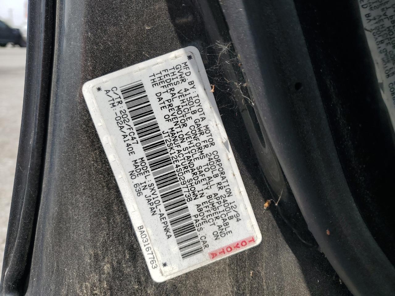 1995 Toyota Camry Le VIN: JT2SK12E4S0297738 Lot: 58627315