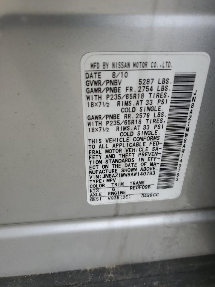 2010 Nissan Murano S VIN: JN8AZ1MW8AW140783 Lot: 58376385