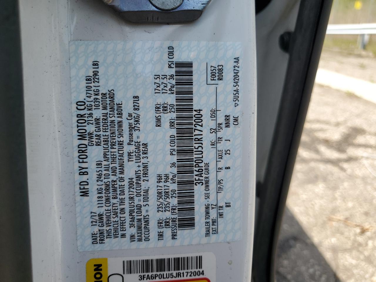 2018 Ford Fusion Se Hybrid VIN: 3FA6P0LU5JR172004 Lot: 54041945