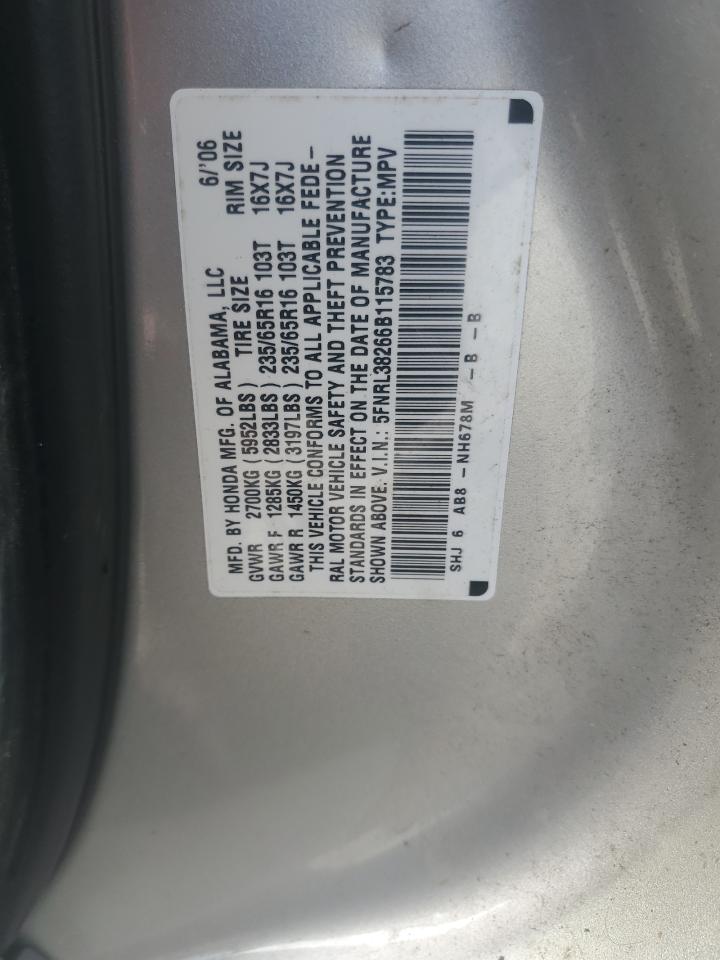 2006 Honda Odyssey Lx VIN: 5FNRL38266B115783 Lot: 56316905