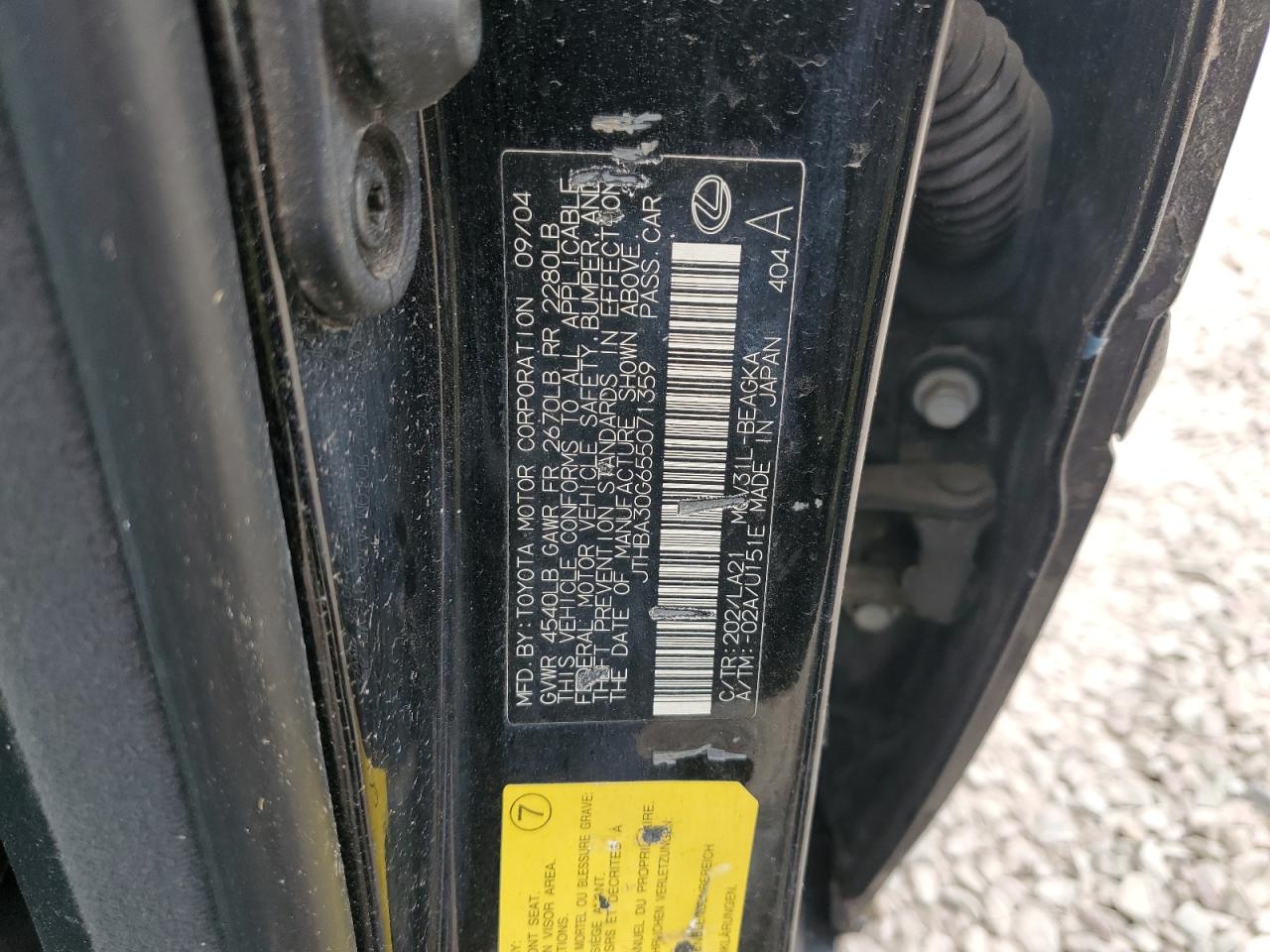 2005 Lexus Es 330 VIN: JTHBA30G655071359 Lot: 58130495