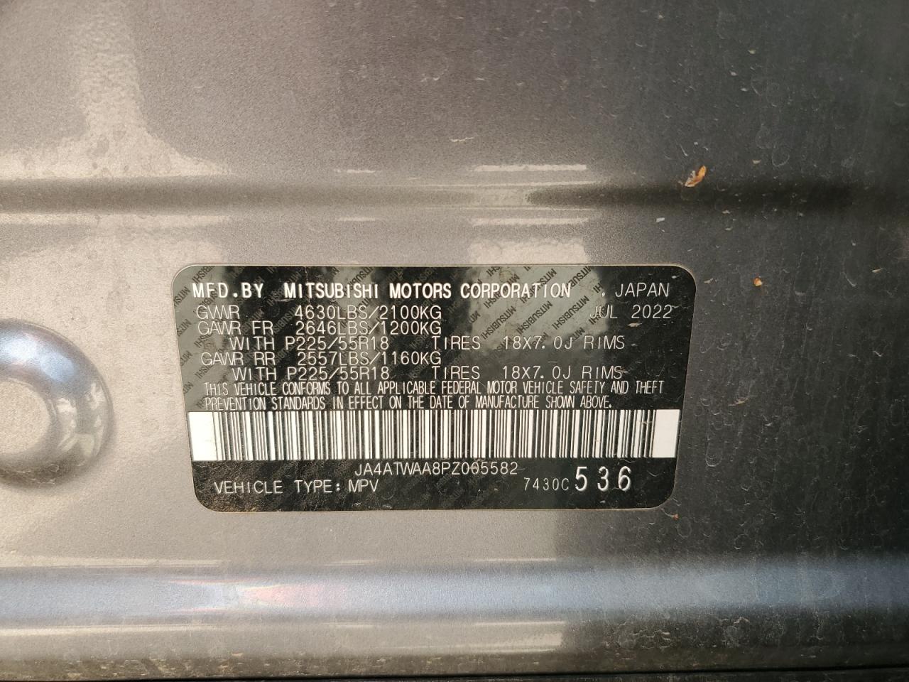 2023 Mitsubishi Eclipse Cross Se VIN: JA4ATWAA8PZ005582 Lot: 55968845