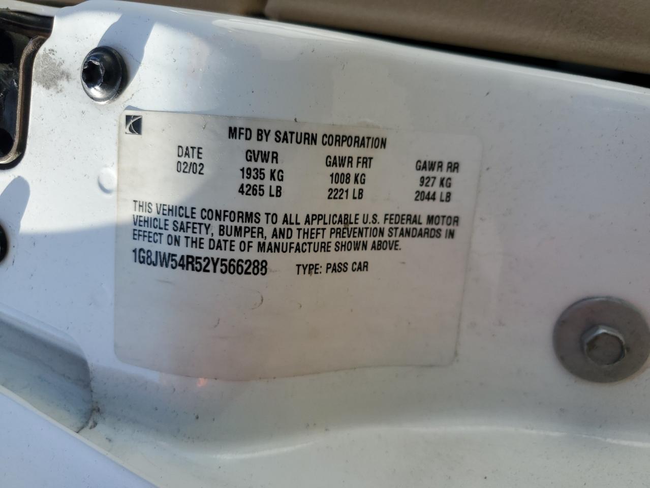 2002 Saturn L300 VIN: 1G8JW54R52Y566288 Lot: 56321595