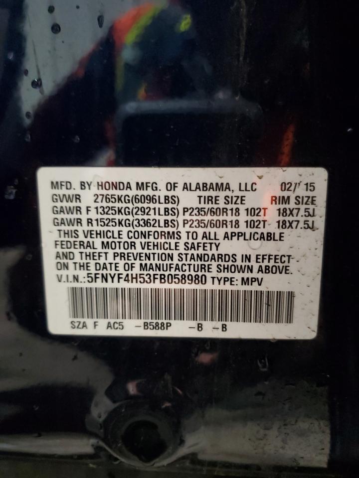 HONDA PILOT 2015 VIN 5FNYF4H53FB058980 zdjęcie 13