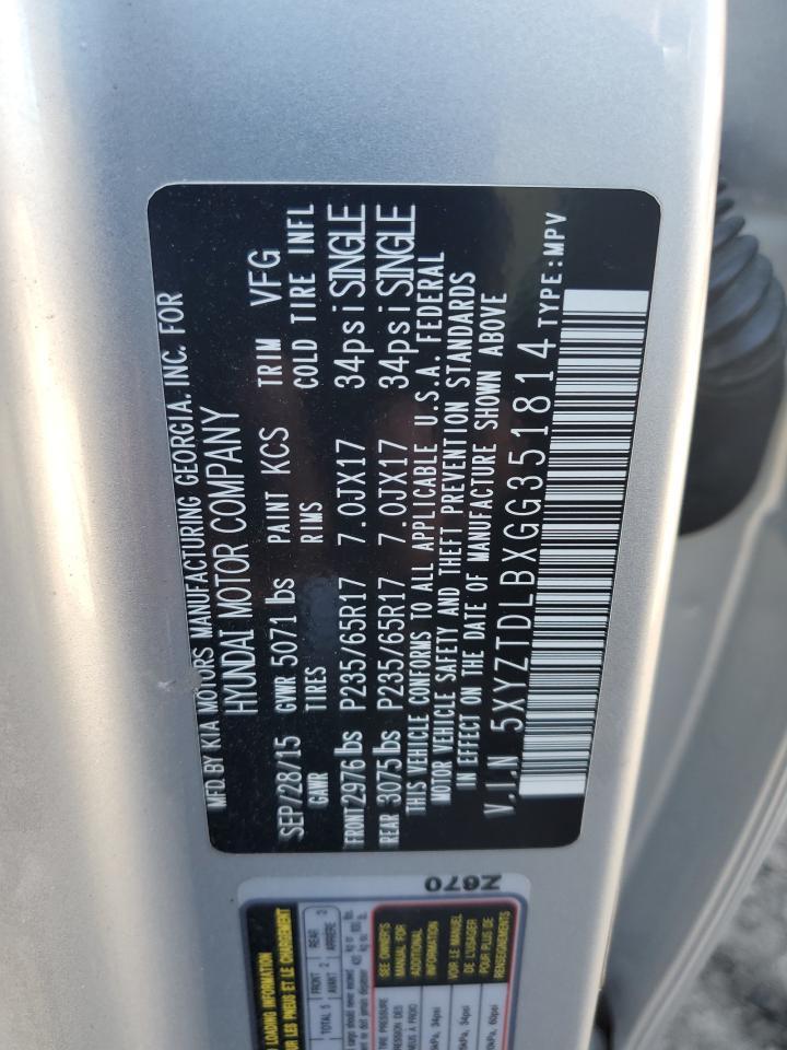 2016 Hyundai Santa Fe Sport VIN: 5XYZTDLBXGG351814 Lot: 57256605