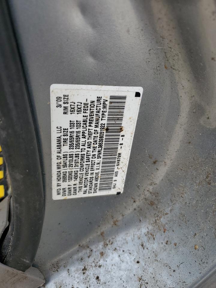 2009 Honda Odyssey Exl VIN: 5FNRL38639B051922 Lot: 58953735