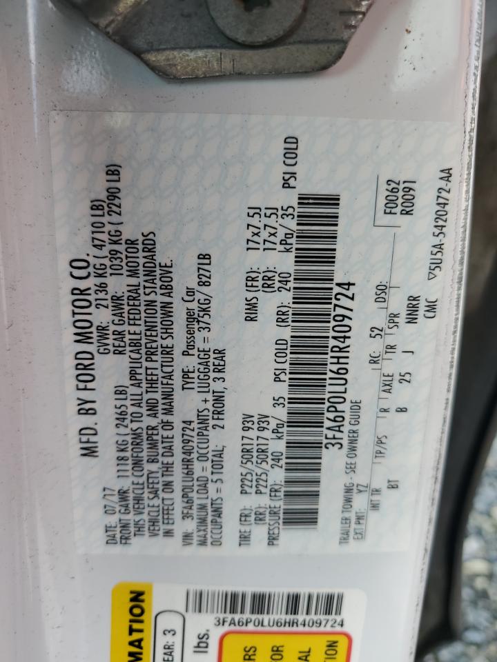 2017 Ford Fusion Se Hybrid VIN: 3FA6P0LU6HR409724 Lot: 54028135