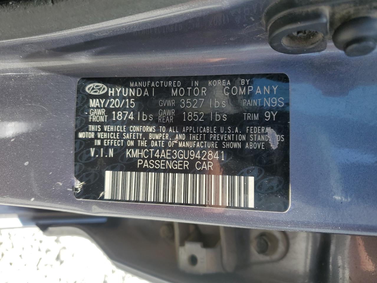 2016 Hyundai Accent Se VIN: KMHCT4AE3GU942841 Lot: 57071215