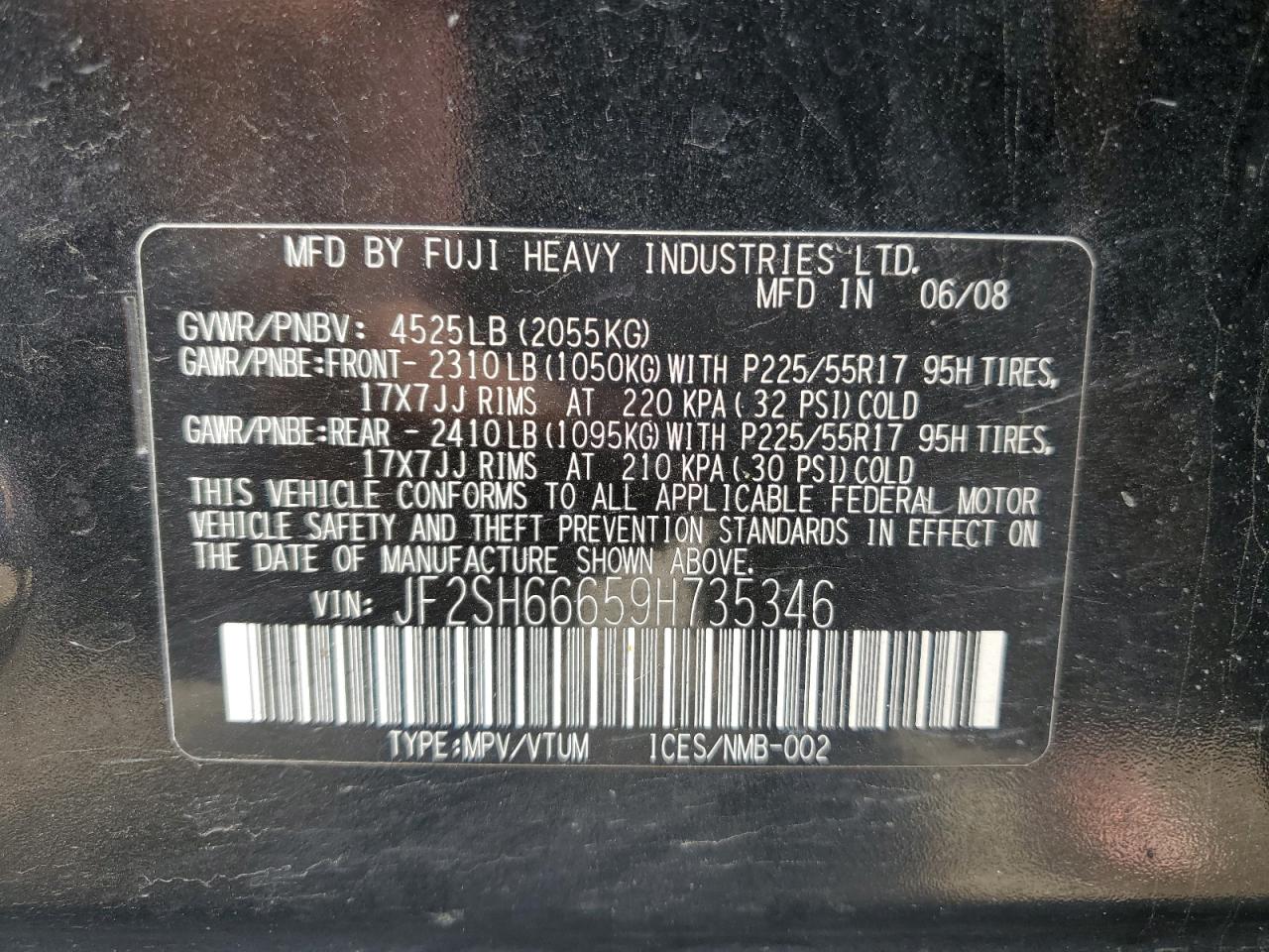 2009 Subaru Forester 2.5Xt Limited VIN: JF2SH66659H735346 Lot: 57390265