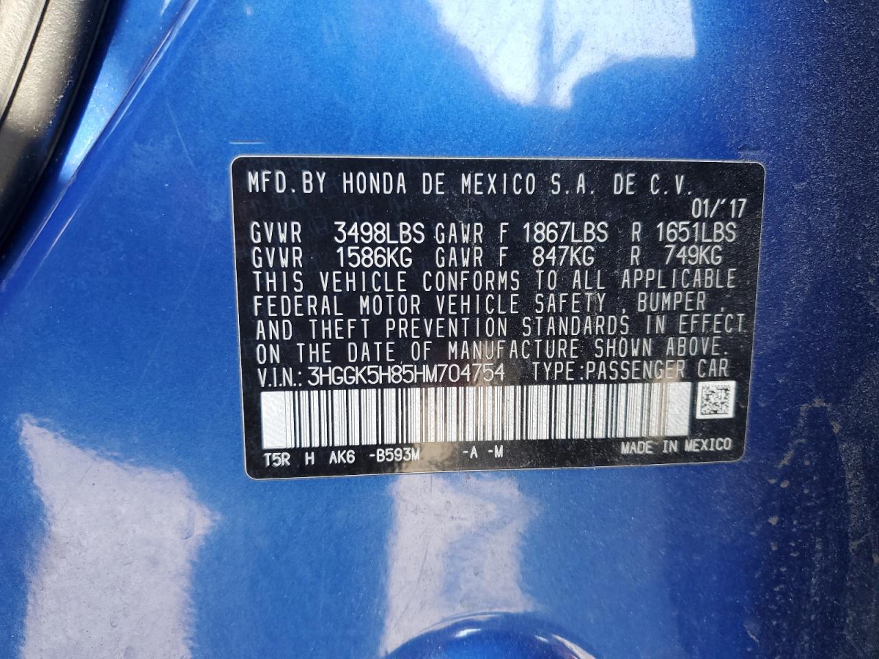 2017 Honda Fit Ex VIN: 3HGGK5H85HM704754 Lot: 56934185