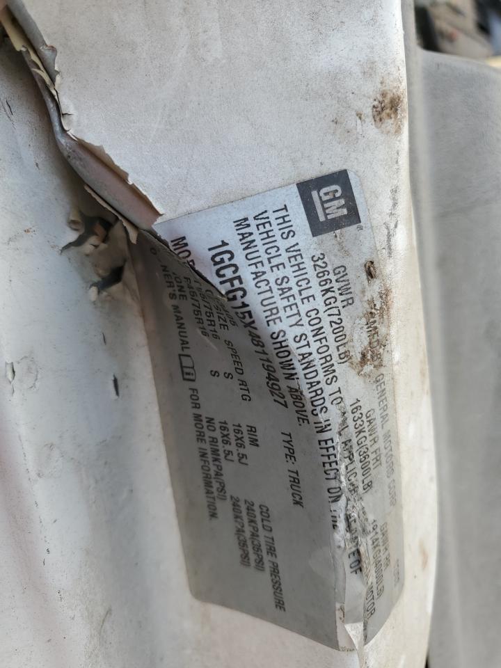 2008 Chevrolet Express G1500 VIN: 1GCFG15X481194927 Lot: 57104475