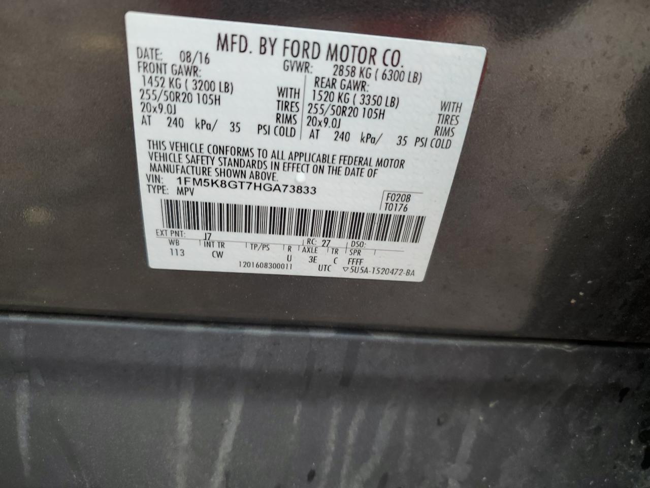 2017 Ford Explorer Sport VIN: 1FM5K8GT7HGA73833 Lot: 56459295