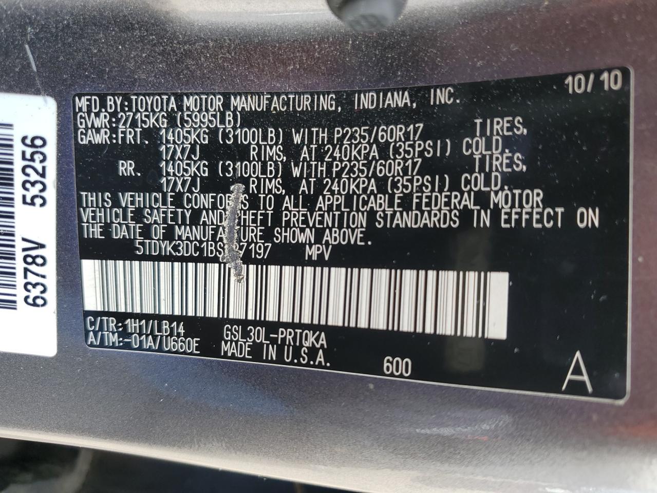 2011 Toyota Sienna Xle VIN: 5TDYK3DC1BS087197 Lot: 56860295