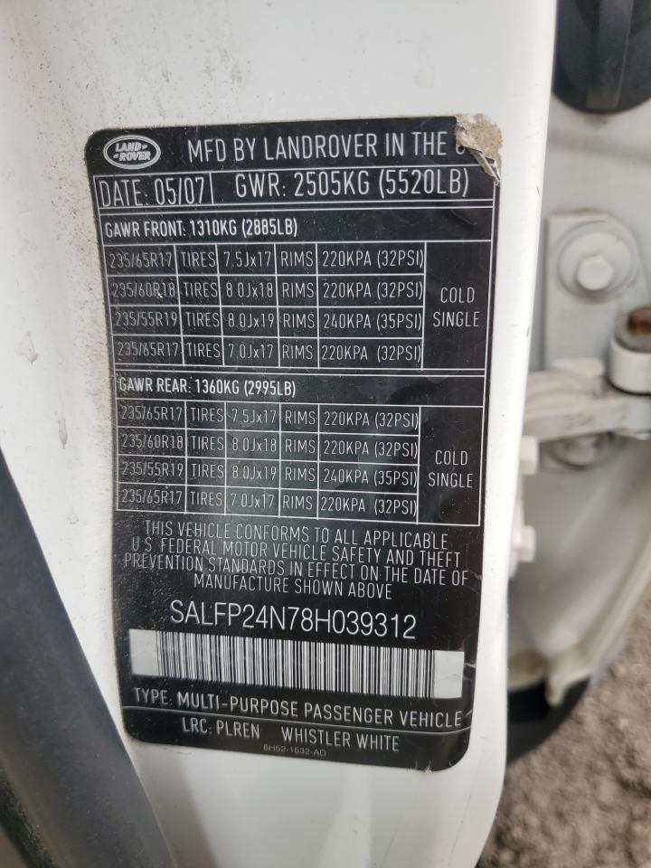 2008 Land Rover Lr2 Se VIN: SALFP24N78H039312 Lot: 58855625