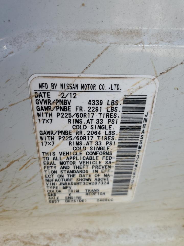 2012 Nissan Rogue S VIN: JN8AS5MT3CW287324 Lot: 56851095
