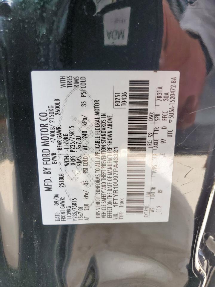 2007 Ford Ranger VIN: 1FTYR10U97PA43321 Lot: 57209235