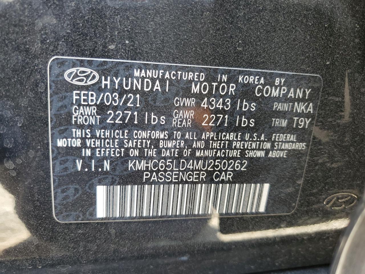 2021 Hyundai Ioniq Se VIN: KMHC65LD4MU250262 Lot: 58208145