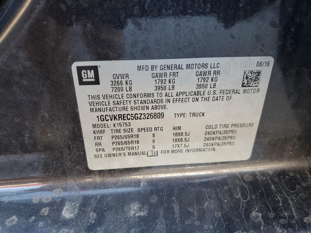 2016 Chevrolet Silverado K1500 Lt VIN: 1GCVKREC5GZ326809 Lot: 56172525