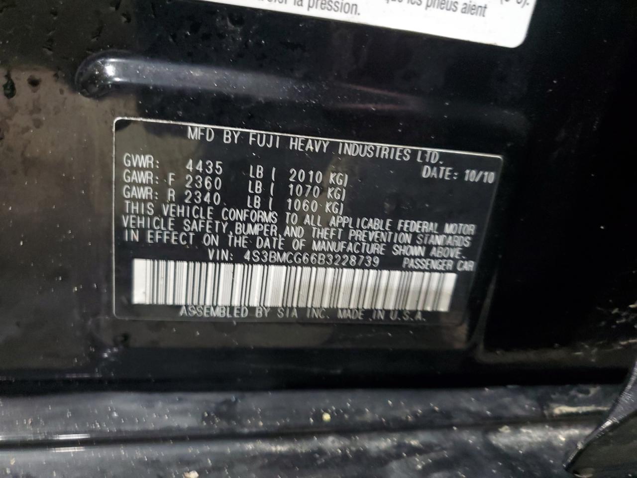 2011 Subaru Legacy 2.5I Premium VIN: 4S3BMCG66B3228739 Lot: 57413065