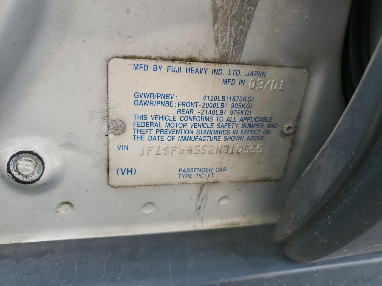 2002 Subaru Forester L VIN: JF1SF63552H710555 Lot: 56928925