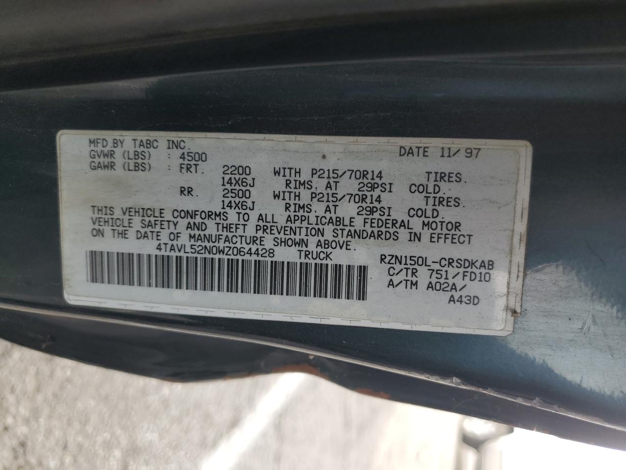 1998 Toyota Tacoma Xtracab VIN: 4TAVL52N0WZ064428 Lot: 57862325