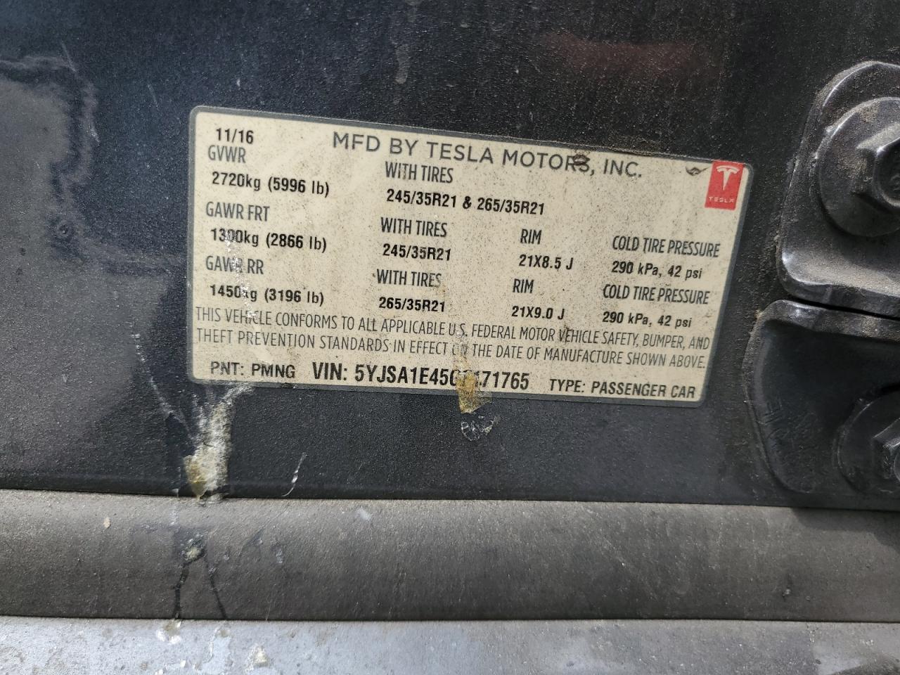 2016 Tesla Model S VIN: 5YJSA1E45GF17165 Lot: 58501745