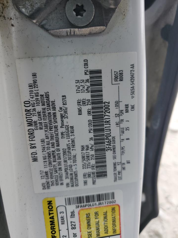 2018 Ford Fusion Se Hybrid VIN: 3FA6P0LU1JR172002 Lot: 54030265