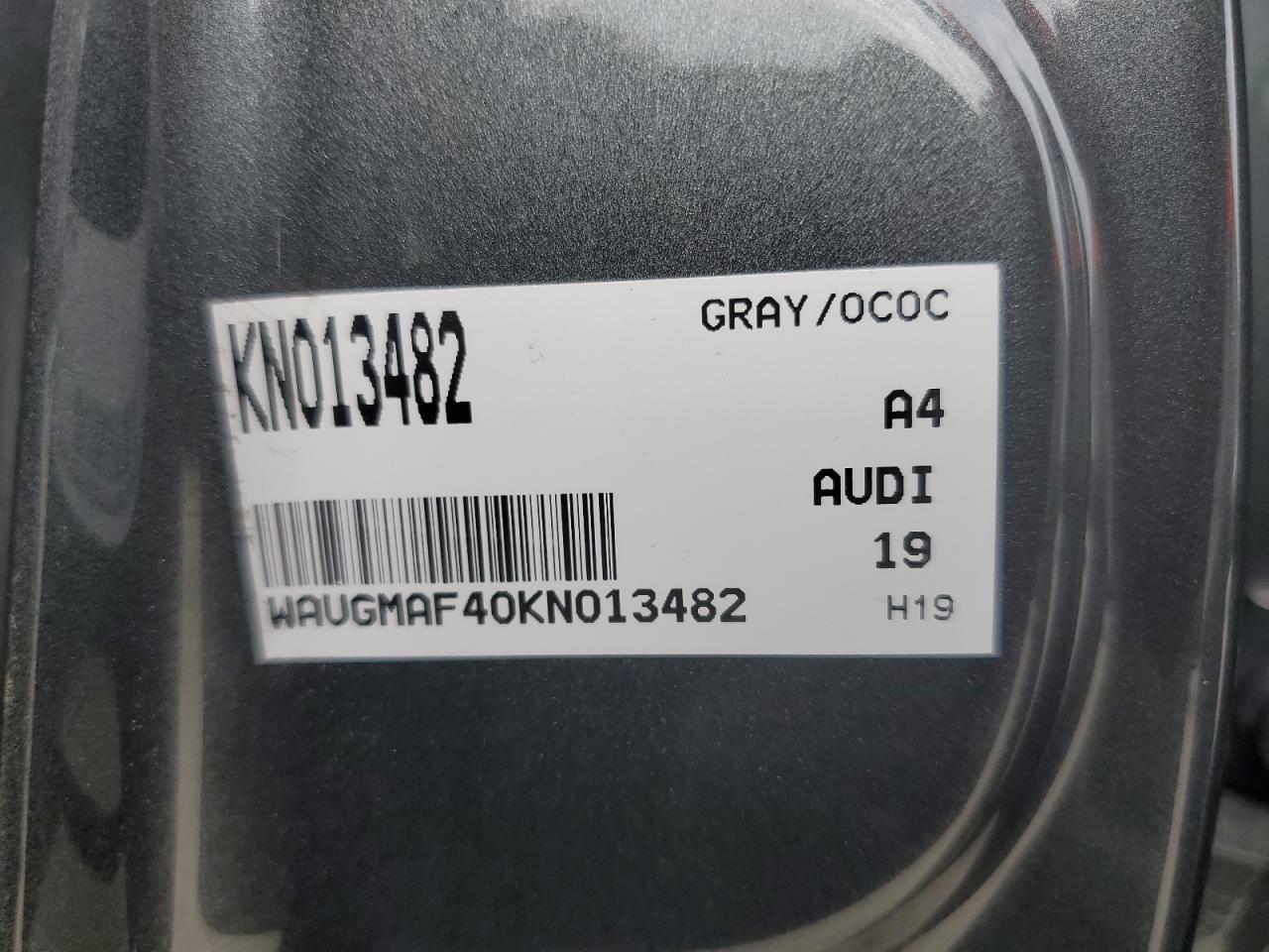 2019 Audi A4 Premium VIN: WAUGMAF40KN013482 Lot: 57170325