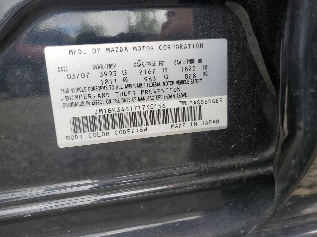 2007 Mazda 3 Hatchback VIN: JM1BK343171730156 Lot: 56990655
