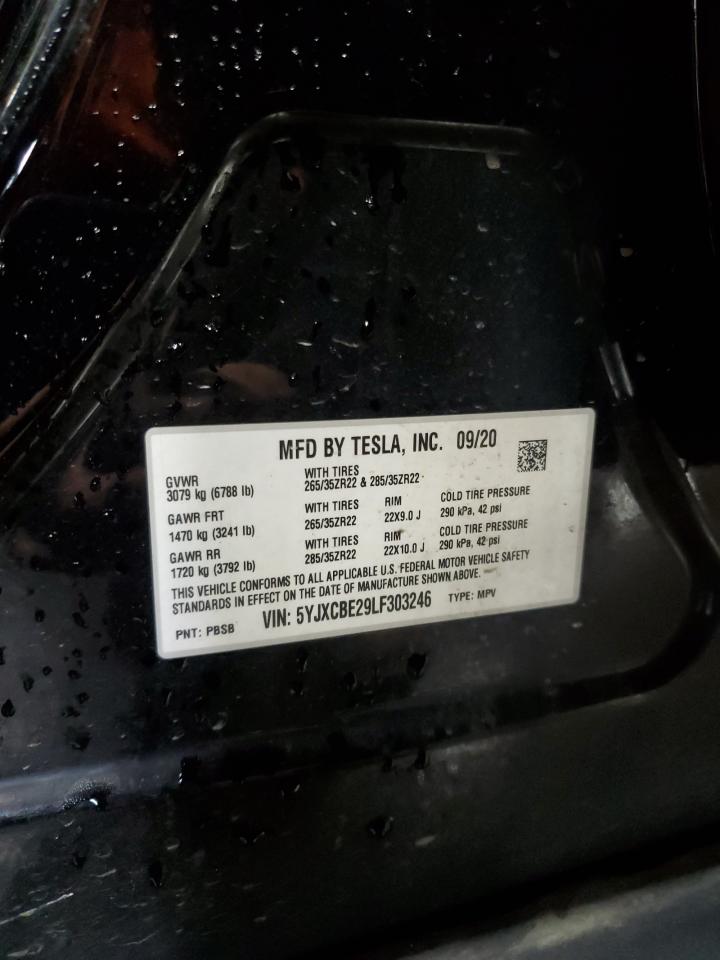 2020 Tesla Model X VIN: 5YJXCBE29LF303246 Lot: 57029935