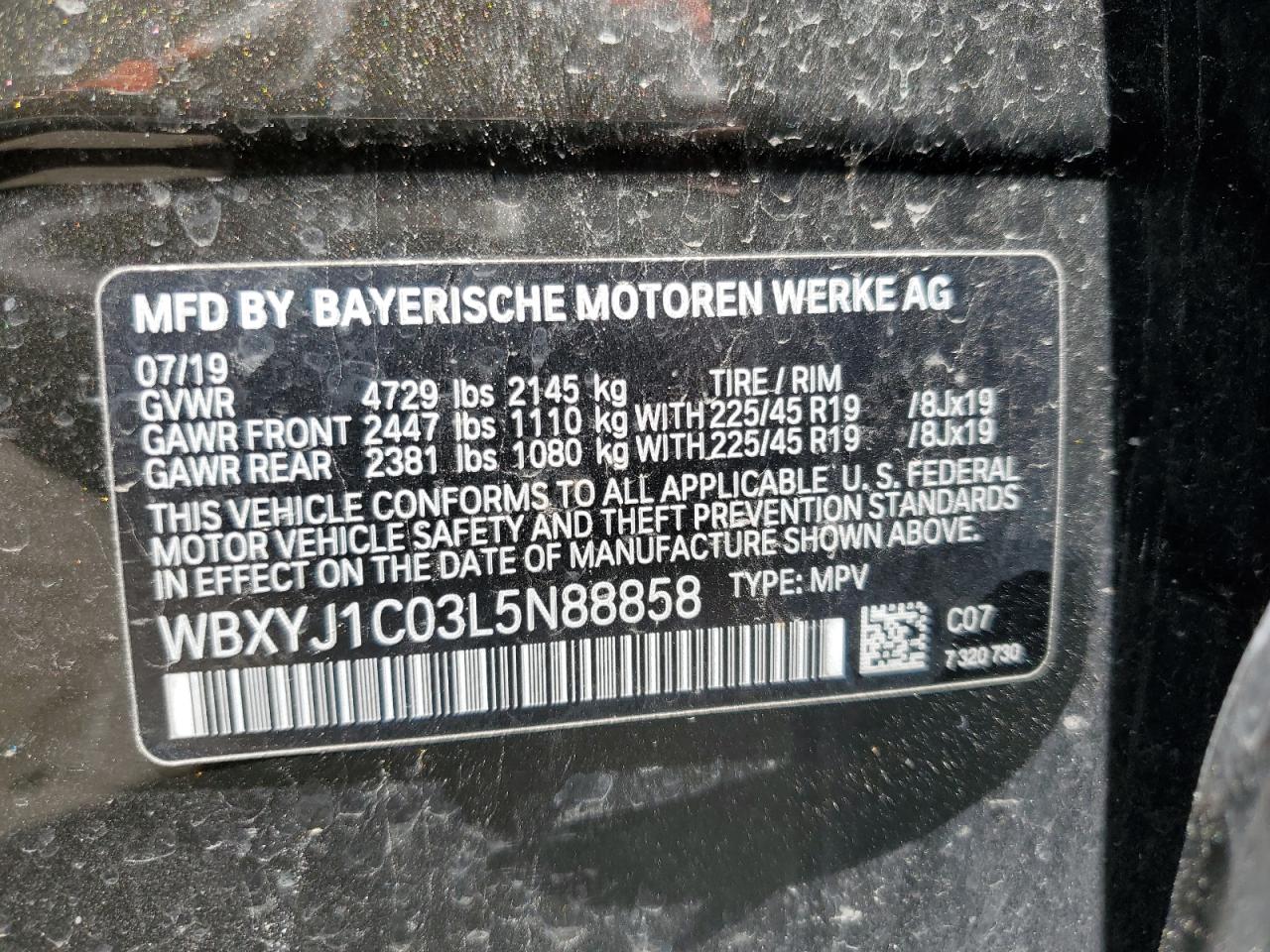 2020 BMW X2 xDrive28I VIN: WBXYJ1C03L5N88858 Lot: 57142105