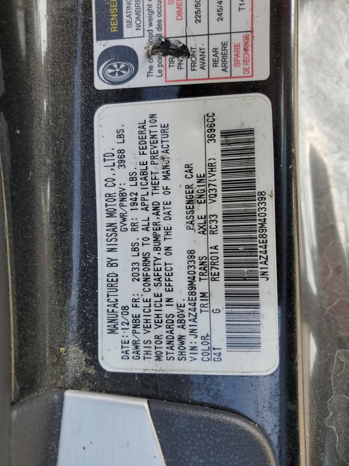 2009 Nissan 370Z VIN: JN1AZ44E89M403398 Lot: 55336205