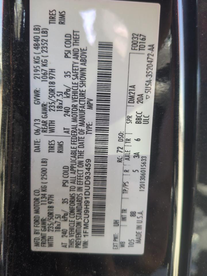 2013 Ford Escape Sel VIN: 1FMCU9H91DUD93459 Lot: 56819675