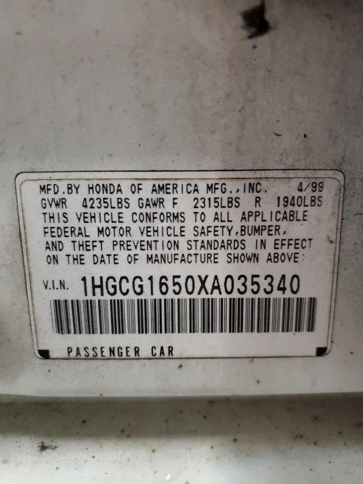1999 Honda Accord Ex VIN: 1HGCG1650XA035340 Lot: 56492495