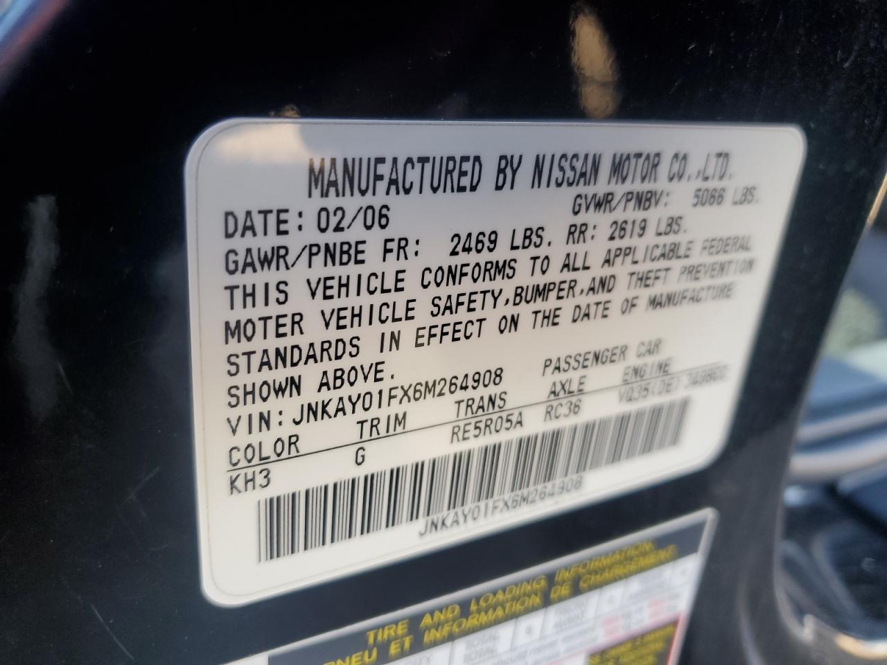 2006 Infiniti M35 Base VIN: JNKAY01FX6M264908 Lot: 57106365