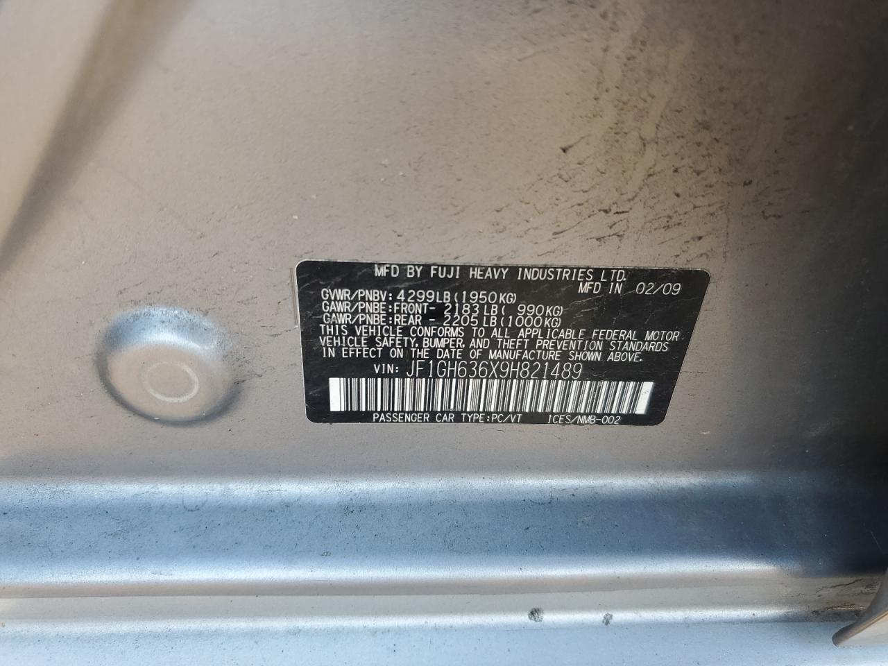 2009 Subaru Impreza Outback Sport VIN: JF1GH636X9H821489 Lot: 57043485