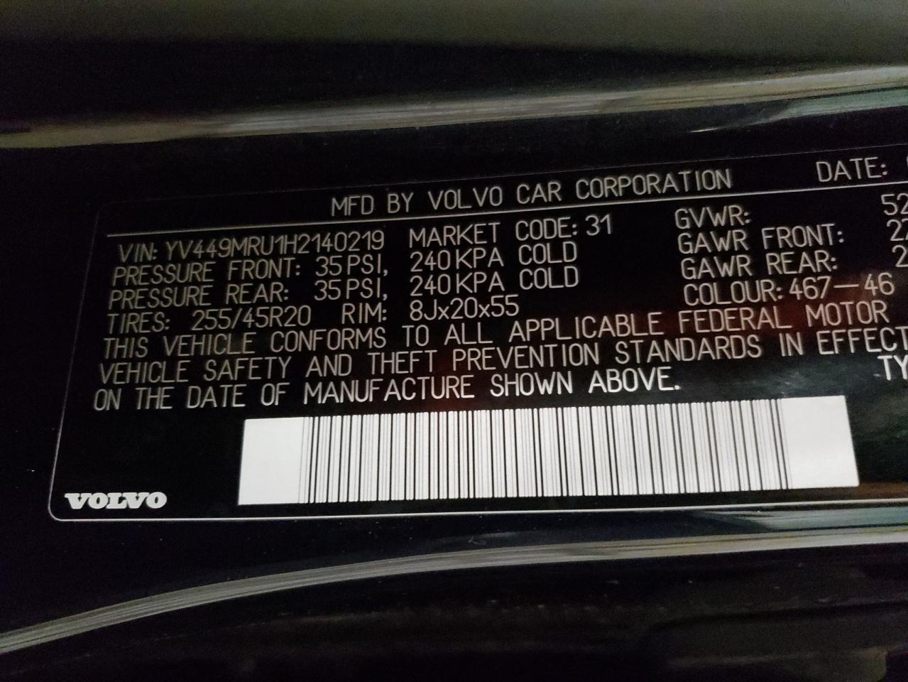 2017 Volvo Xc60 T6 Inscription VIN: YV449MRU1H2140219 Lot: 56530125