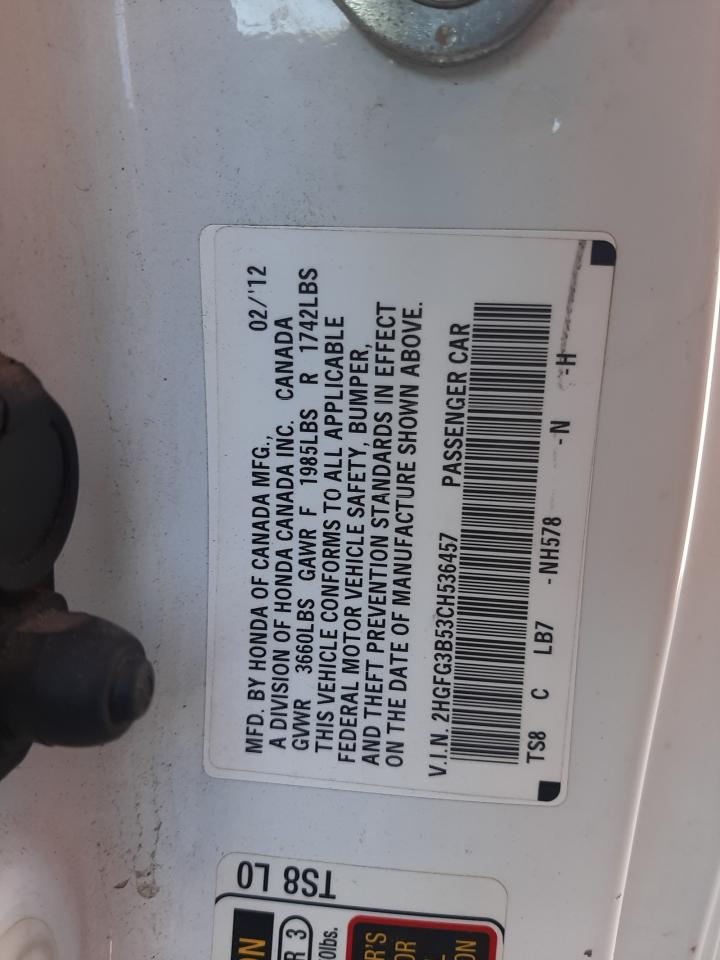 2012 Honda Civic Lx VIN: 2HGFG3B53CH536457 Lot: 57077335