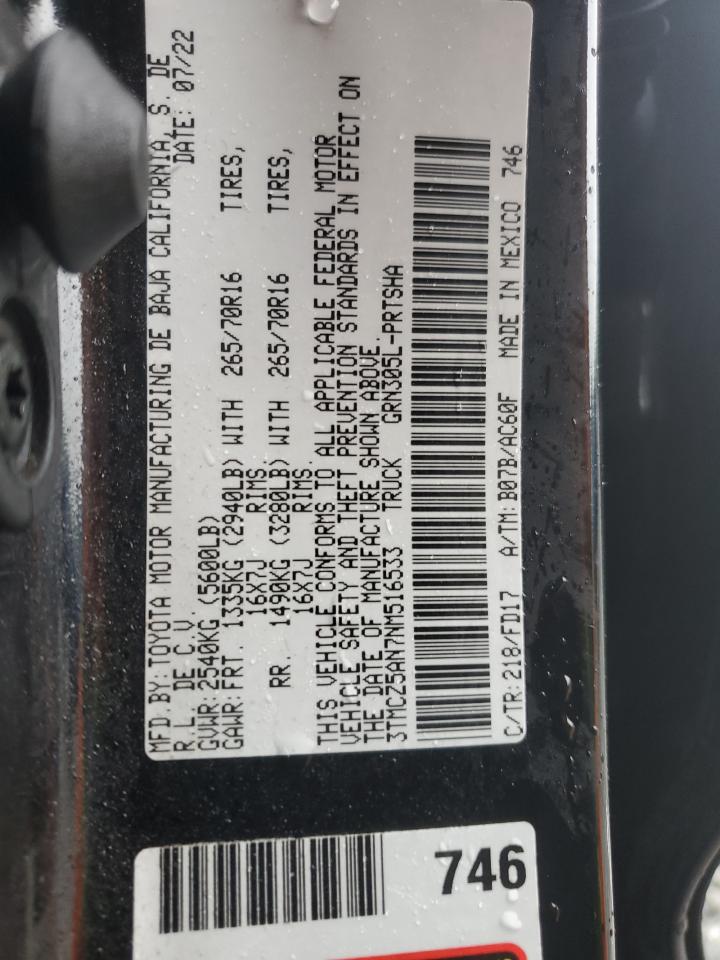 2022 Toyota Tacoma Double Cab VIN: 3TMCZ5AN7NM516533 Lot: 56412665