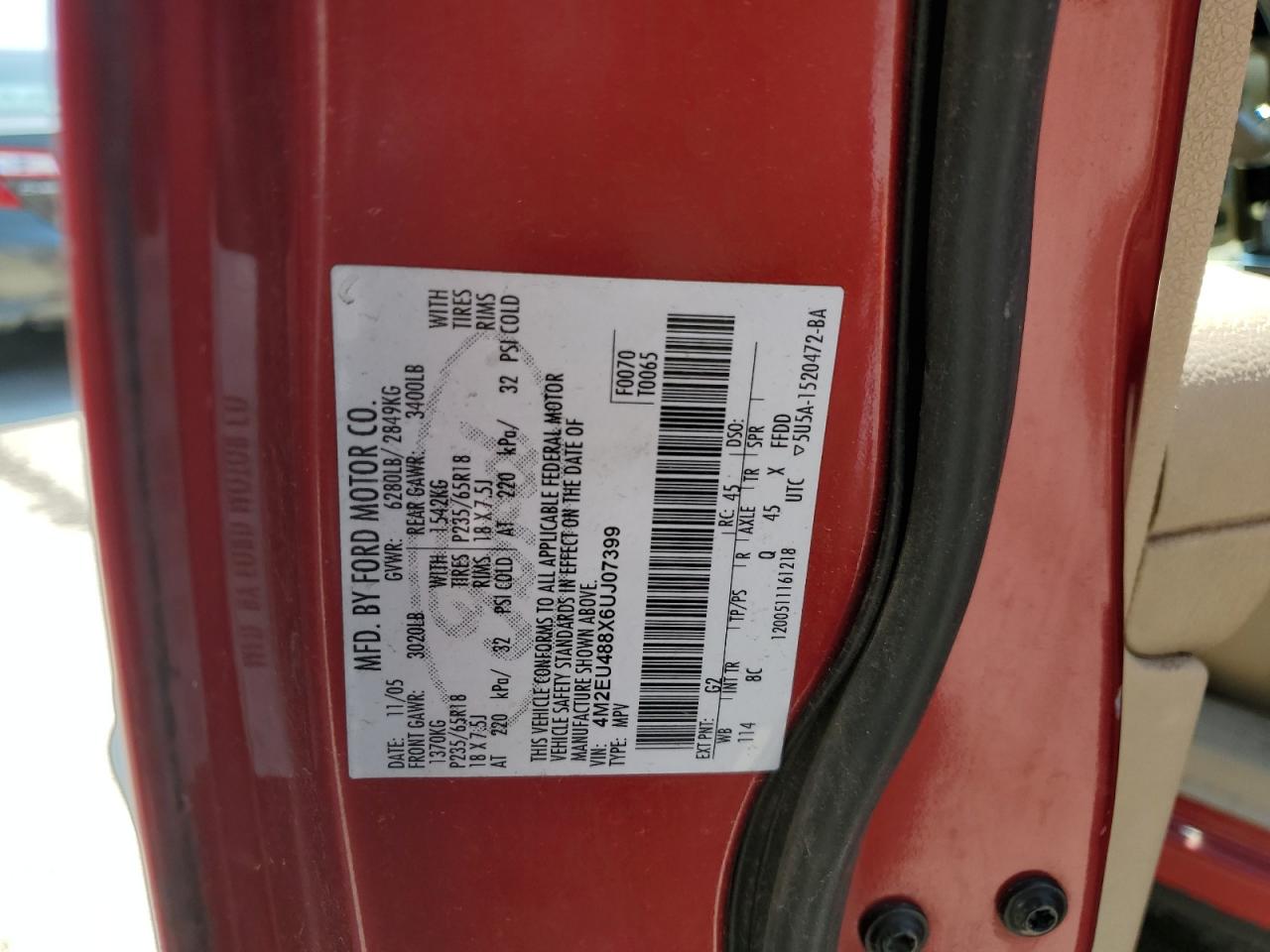 2006 Mercury Mountaineer Premier VIN: 4M2EU488X6UJ07399 Lot: 50192415