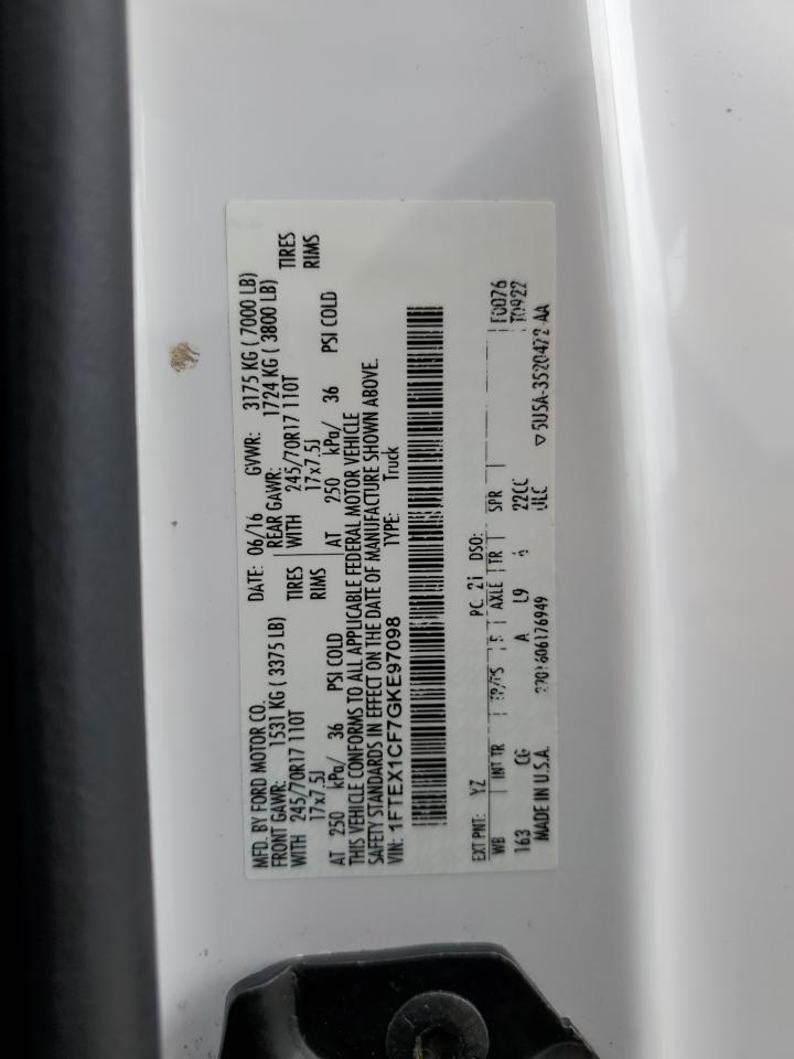 2016 Ford F150 Super Cab VIN: 1FTEX1CF7GKE97098 Lot: 57235755