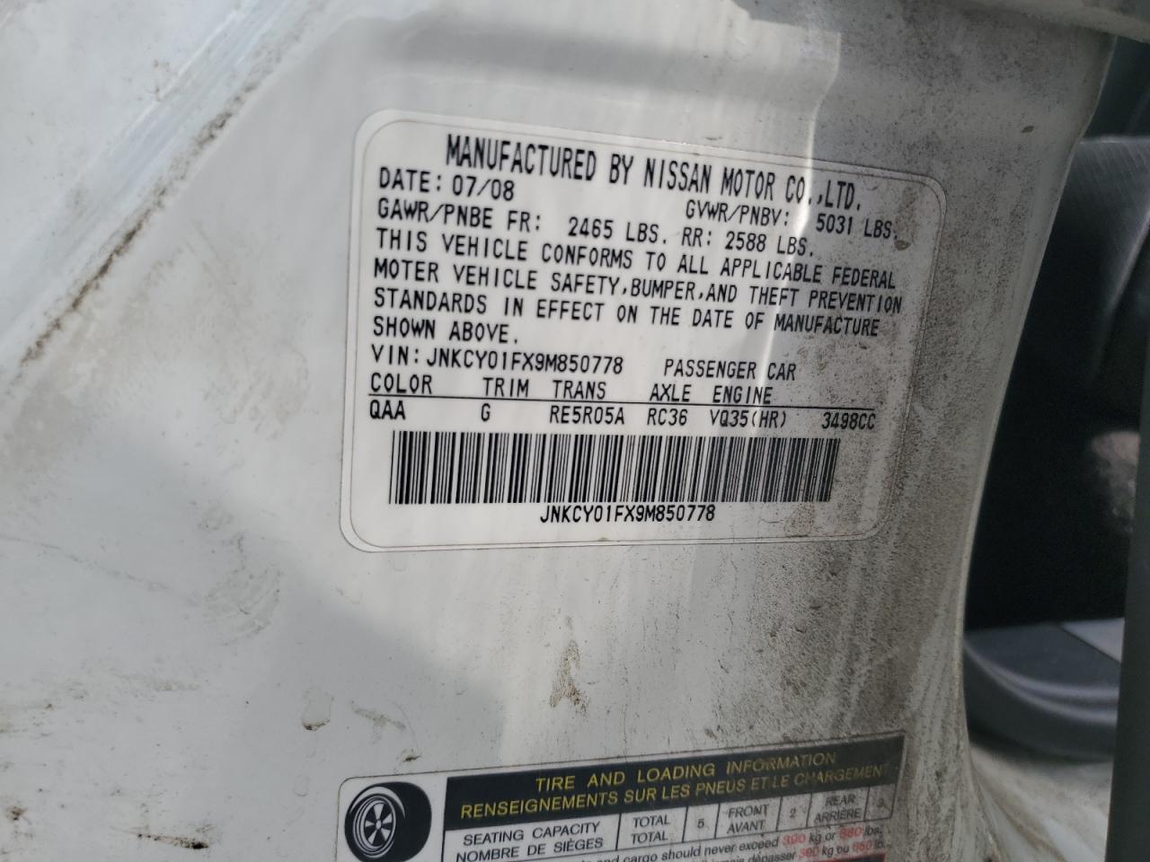 2009 Infiniti M35 Base VIN: JNKCY01FX9M850778 Lot: 56434825
